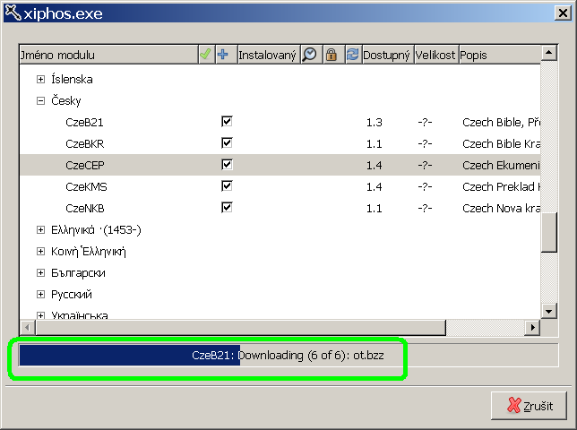 Průběh stahování
