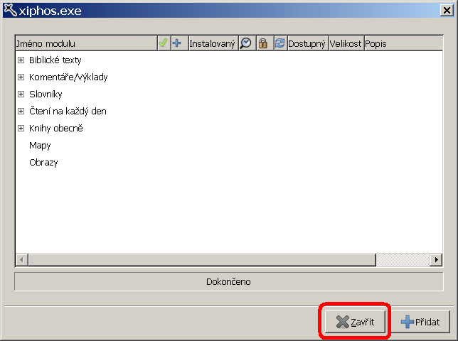 Ukončení instalace modulů